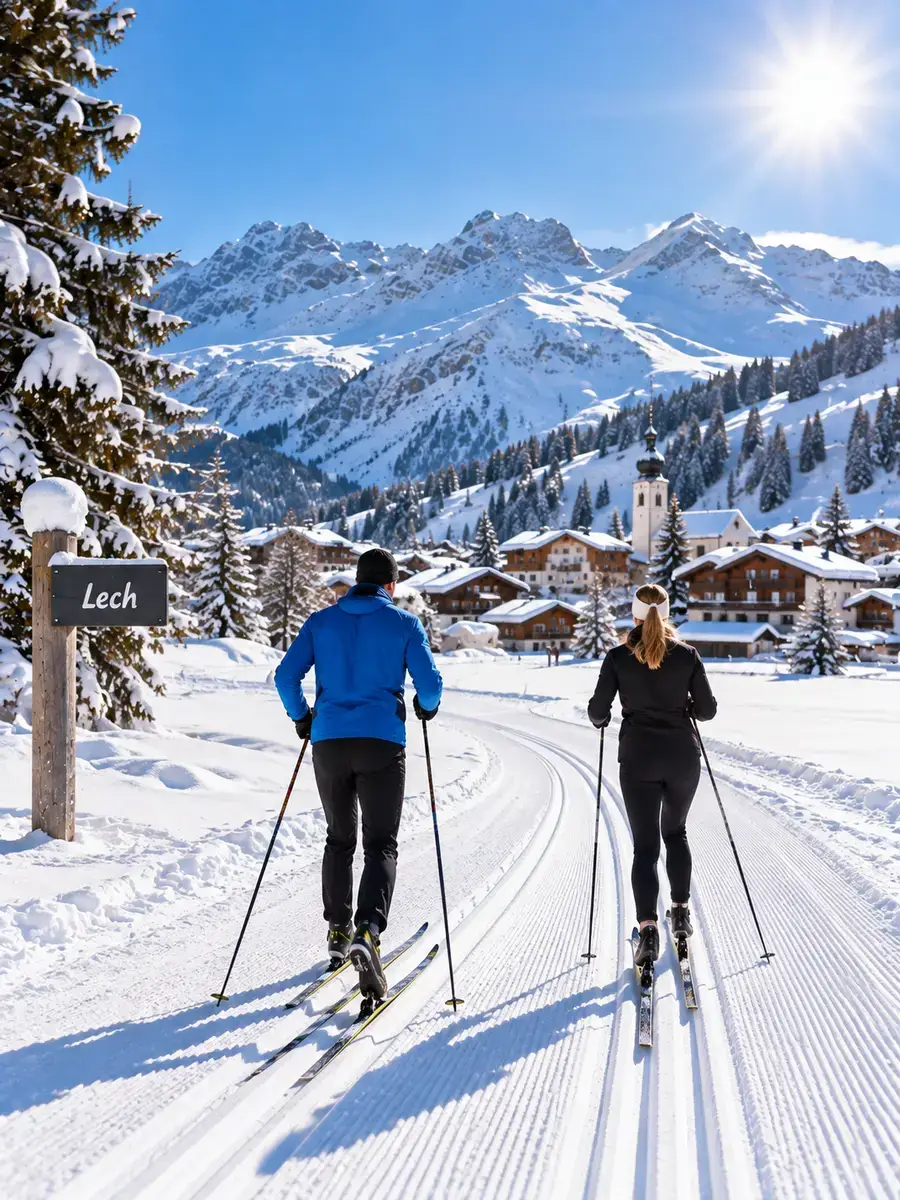 Cross-Country Skiing in Lech am Arlberg Cross-country skiing in Lech am Arlberg on a sunny winter day