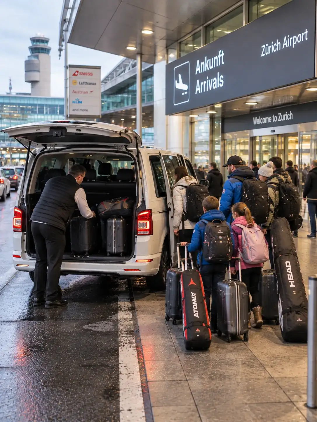 Private Transfers vom Flughafen Zürich nach Stuben am Arlberg Privater Flughafentransfer mit Gepäck vom Flughafen Zürich nach Stuben am Arlberg