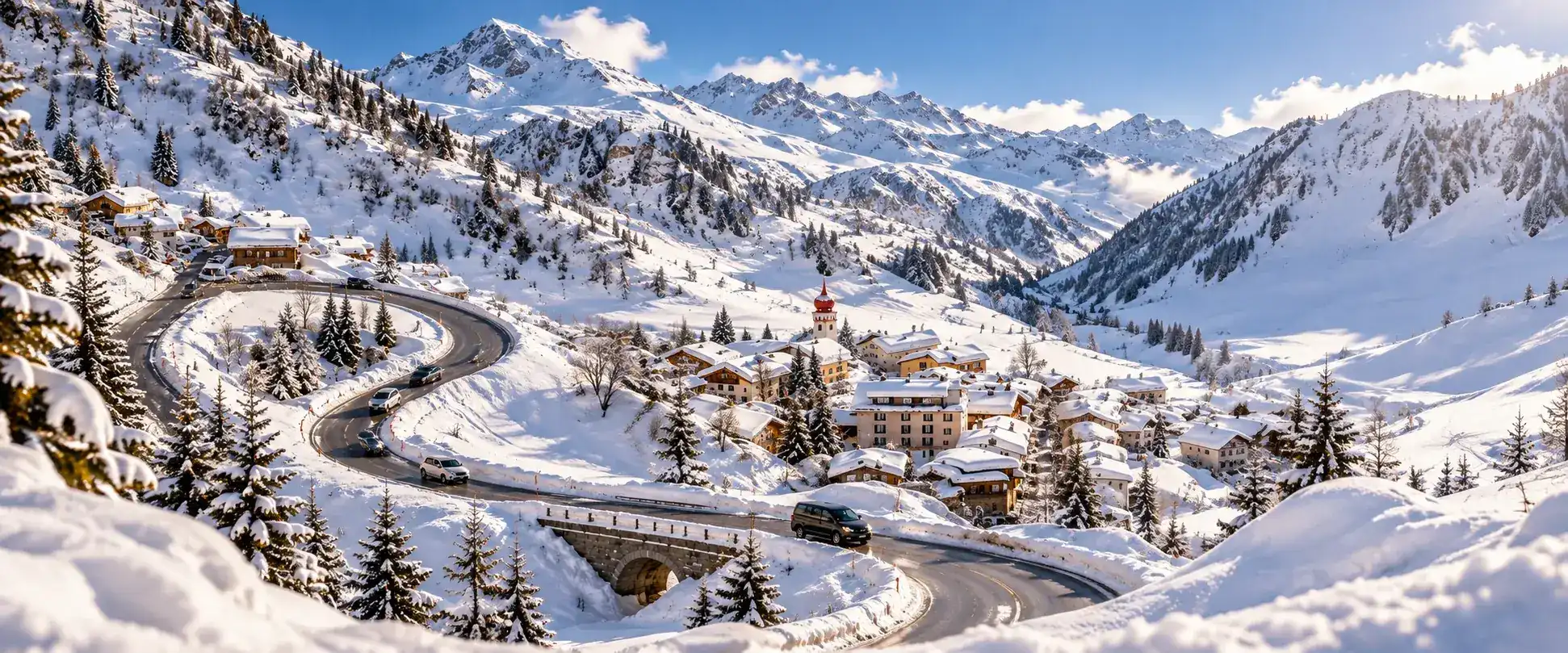 Stuben to Friedrichshafen Airport Transfer Stuben am Arlberg in winter — Alpinum Taxi private door to door airport transfer