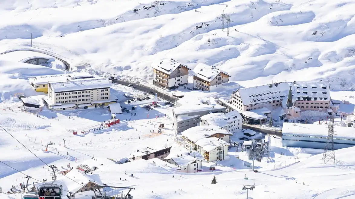 Zurich Airport to St. Christoph am Arlberg Transfer St. Christoph am Arlberg ski resort in winter with snow-covered mountains