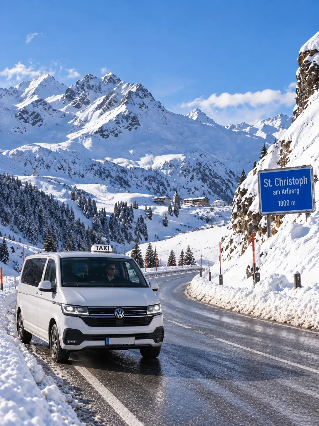 Zurich Airport to St. Christoph Transfer — Journey Time VW Caravelle 4x4 on the winter road to St. Christoph am Arlberg